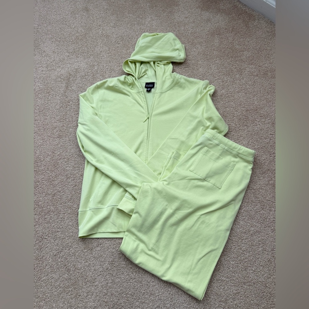 Eileen Fisher Lime Green Full Zip Hoodie And Cropped Sweatpants Set Size Xs/S